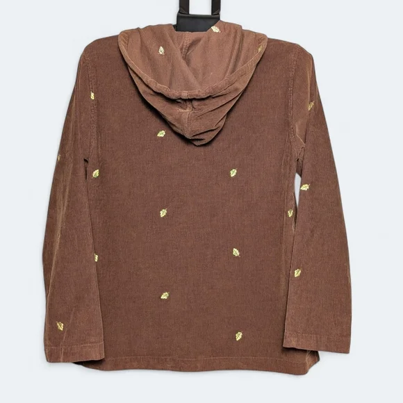 Vintage Corduroy Button Up Hoodie Casablanca Sport Brown 90s Leaf Embroidery - Picture 6 of 13